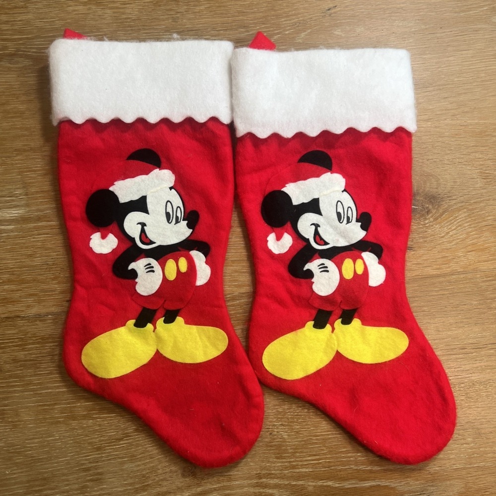 VTG‎ Disney Mickey & Minnie Mouse Felt Christmas Stockings 17" Aesthetic Holiday